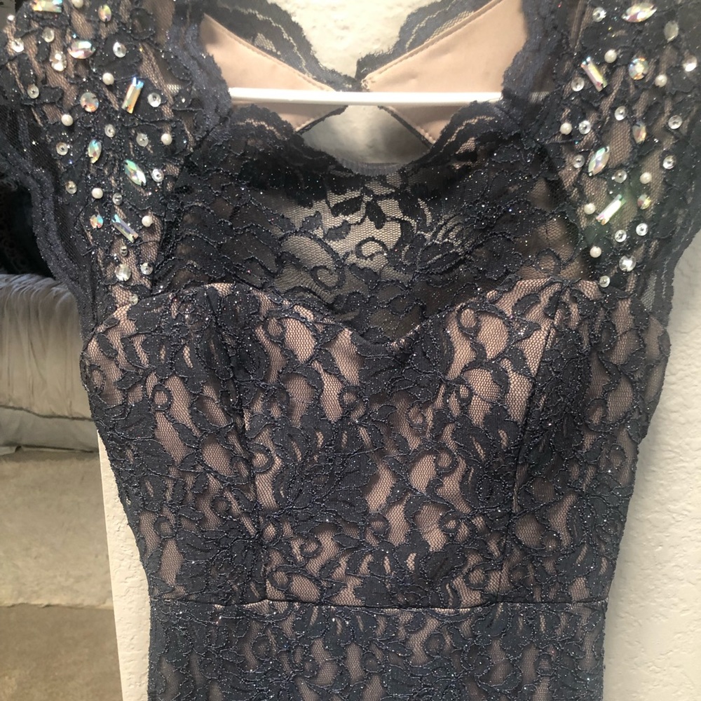 Navy blue lash evening dress